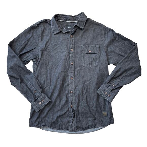 RIP CURL Button Down Long sleeve Shirt, Large, Cotton Blend, Black/Gray denim - Picture 1 of 8
